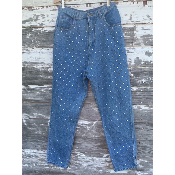 Vintage 1980s MOM Jeans Front Full Rhinestone Front - Picture 1 of 16